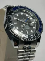Rolex GMT Black Dial Silver Bracelet Black Bezel Watch - Image 2